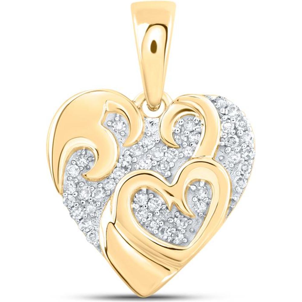 10K Yellow Gold Heart Pendant with Round Diamonds - 1/8 Carat Total Diamond Weight