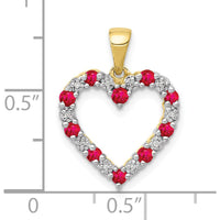 10K Yellow Gold Heart Pendant with Round Rubies and Diamonds - 0.5 Carat Total Ruby Weight, 0.03 Carat Total Diamond Weight by Lumare Gioia