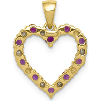 10K Yellow Gold Heart Pendant with Round Rubies and Diamonds - 0.5 Carat Total Ruby Weight, 0.03 Carat Total Diamond Weight by Lumare Gioia