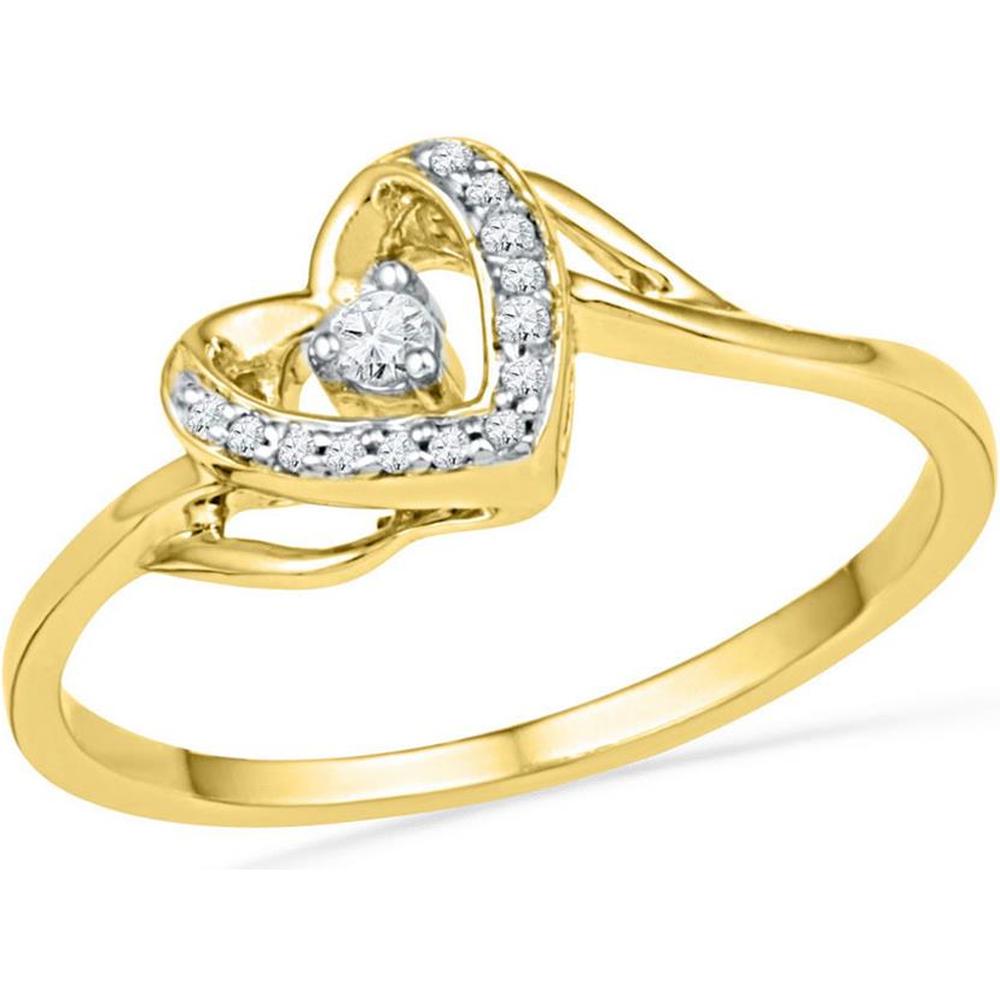 10K Yellow Gold Heart Promise Ring with Prong and Pave Set Round Diamonds - 0.08 Carat Total Diamond Weight