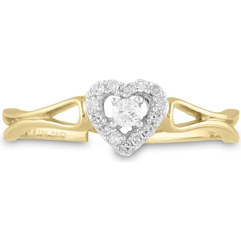 10K Yellow Gold Heart Promise Ring with Prong-Set Round Diamonds - 1/8 Carat Total Diamond Weight