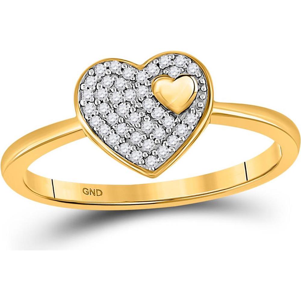 10K Yellow Gold Heart Ring with 1/10 Carat Total Weight Prong-Set Round Diamonds