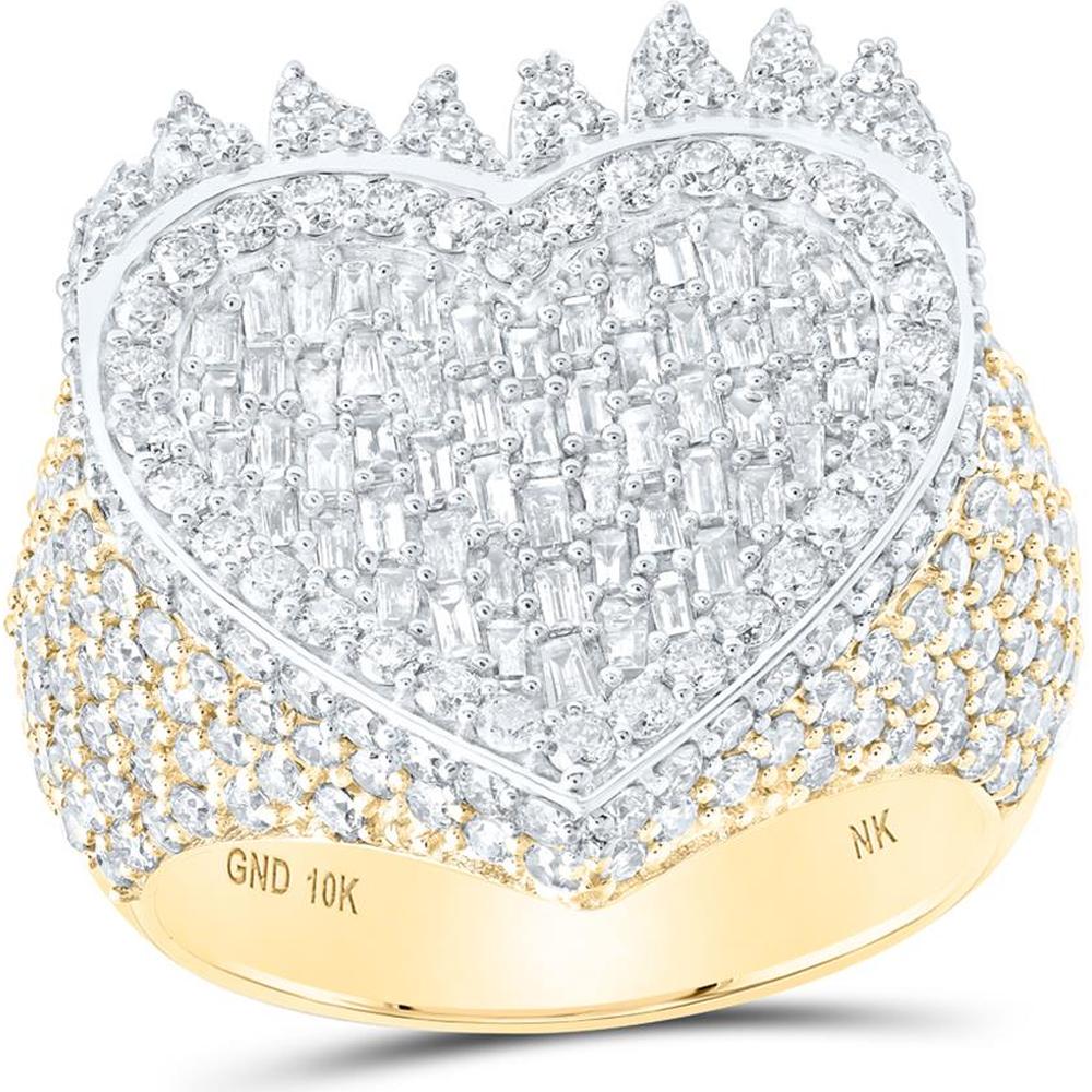 10K Yellow Gold Heart Ring with Baguette and Round Diamonds - 3 Carat Total Diamond Weight