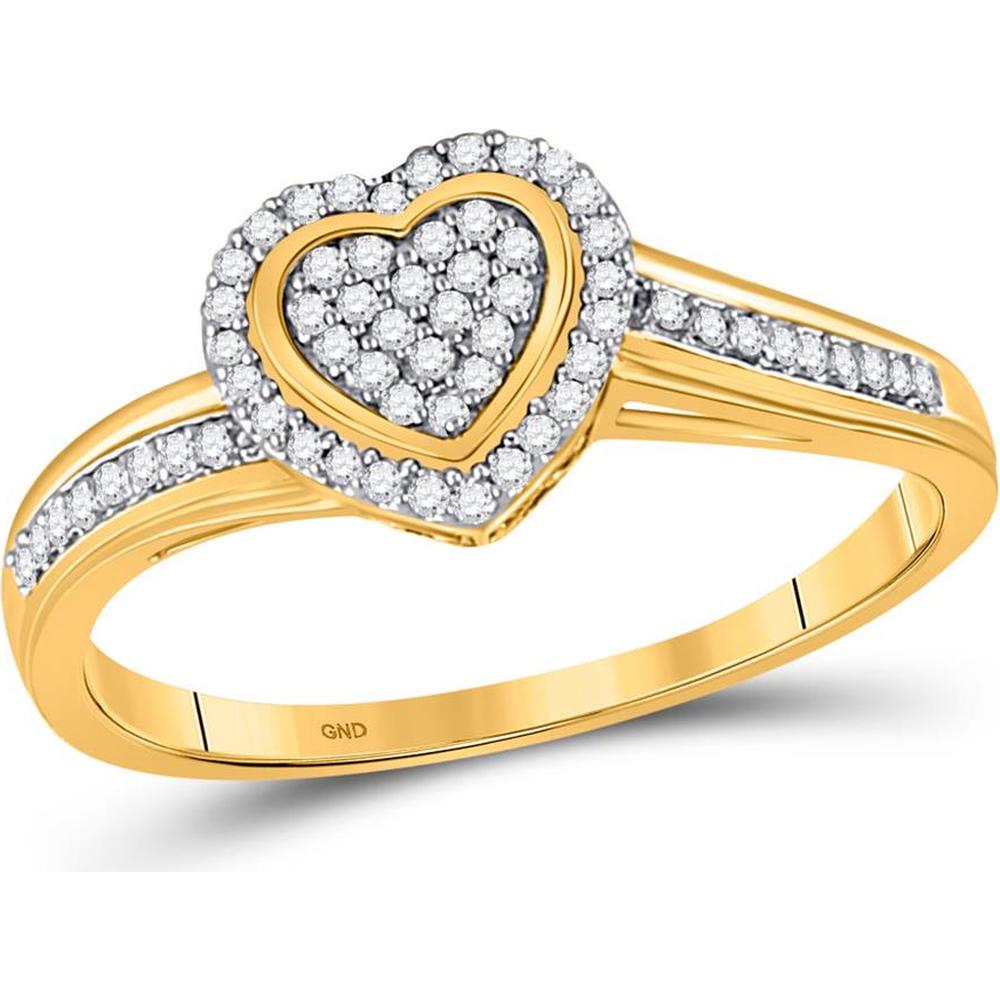 10K Yellow Gold Heart Ring with Pave and Prong Set Round Diamonds - 1/6 Carat Total Diamond Weight