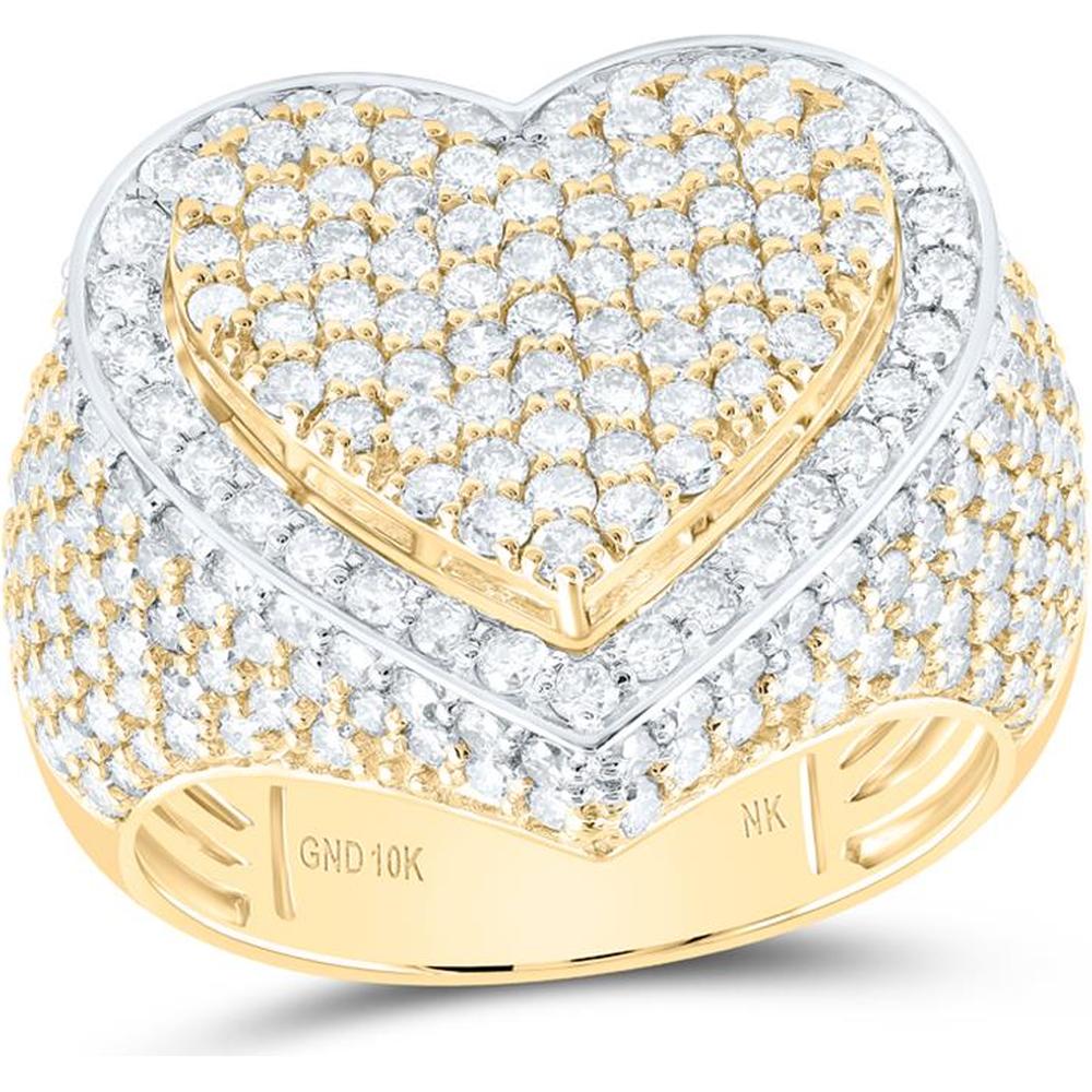 10K Yellow Gold Heart Ring with Round Diamonds - 3 Carat Total Diamond Weight