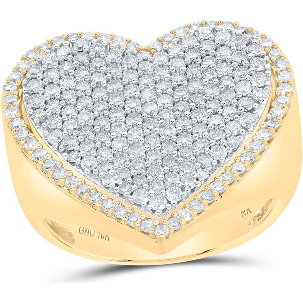 10K Yellow Gold Heart Ring with Round Prong-Set Diamonds - 1.48 Carat Total Diamond Weight