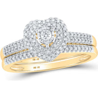 10K Yellow Gold Heart-Shaped Bridal Wedding Ring Set with Round Diamonds - 1/3 Carat Total Diamond Weight