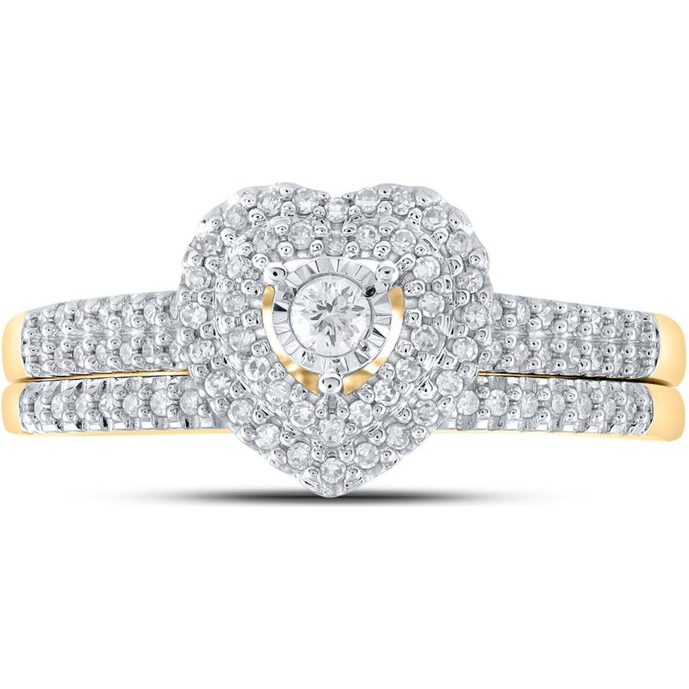 10K Yellow Gold Heart-Shaped Bridal Wedding Ring Set with Round Diamonds - 1/3 Carat Total Diamond Weight