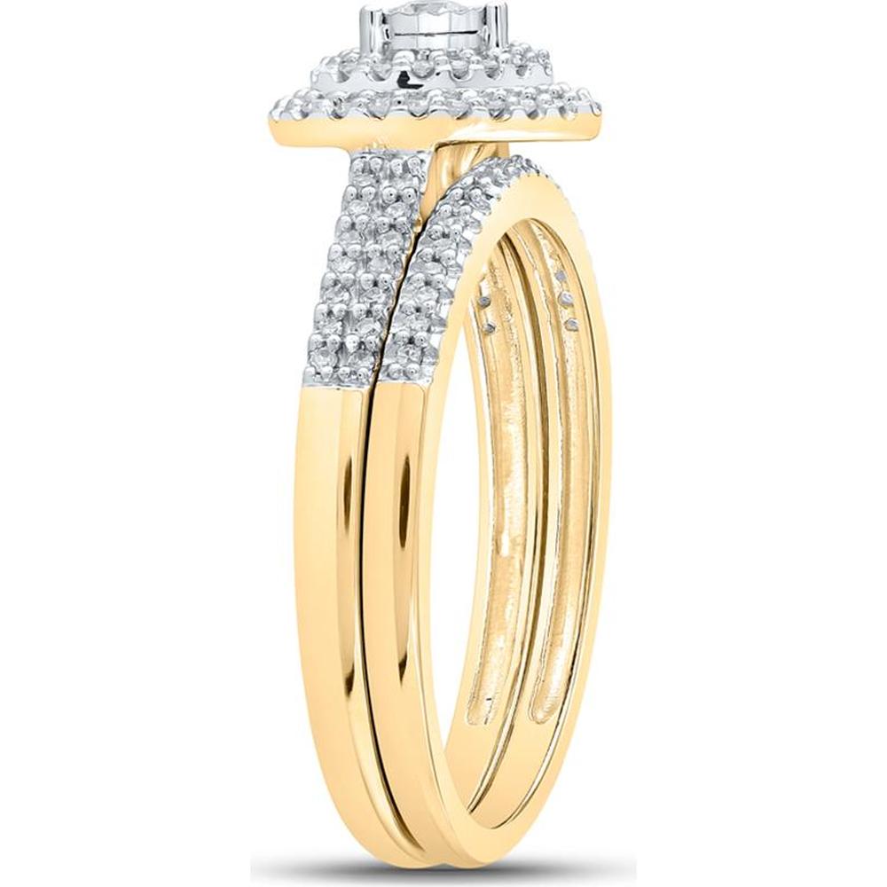 10K Yellow Gold Heart-Shaped Bridal Wedding Ring Set with Round Diamonds - 1/3 Carat Total Diamond Weight