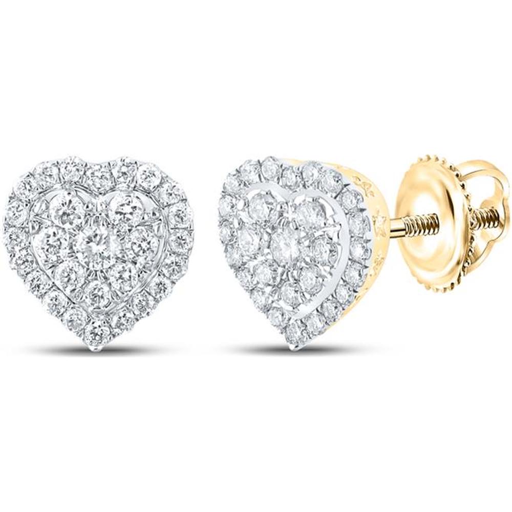 10K Yellow Gold Heart-Shaped Diamond Stud Earrings with Pavé Set Round Diamonds - 0.25 Carat Total Diamond Weight