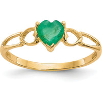10K Yellow Gold Heart-Shaped Genuine Emerald Birthstone Ring - 0.43 Carat Natural Emerald