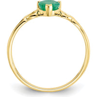 10K Yellow Gold Heart-Shaped Genuine Emerald Birthstone Ring - 0.43 Carat Natural Emerald