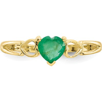 10K Yellow Gold Heart-Shaped Genuine Emerald Birthstone Ring - 0.43 Carat Natural Emerald