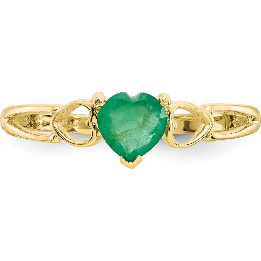 10K Yellow Gold Heart-Shaped Genuine Emerald Birthstone Ring - 0.43 Carat Natural Emerald