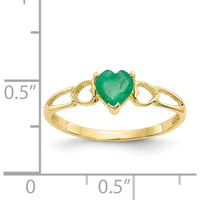 10K Yellow Gold Heart-Shaped Genuine Emerald Birthstone Ring - 0.43 Carat Natural Emerald