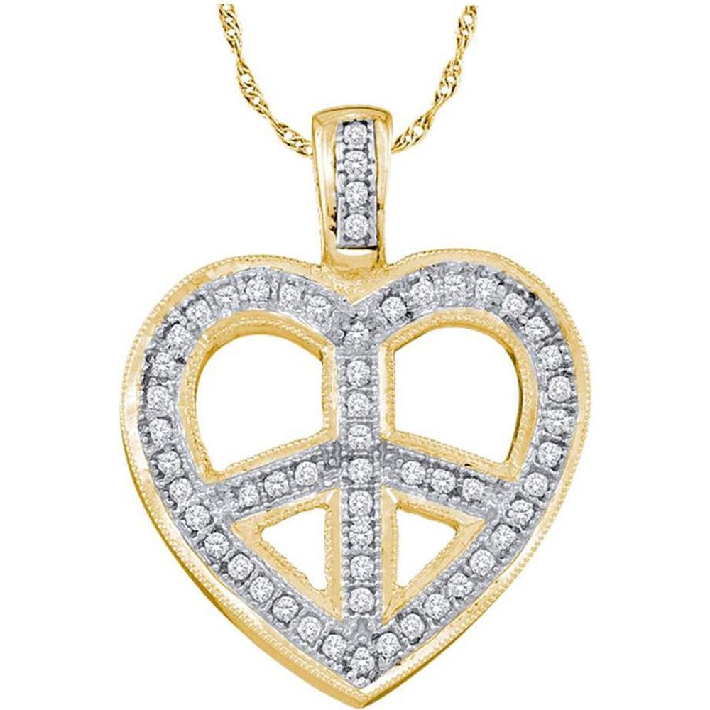 10K Yellow Gold Heart-Shaped Peace Sign Pendant with Pavé-Set Round Diamonds - 0.15 Carat Total Diamond Weight