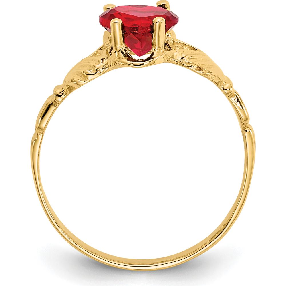 10K Yellow Gold Heart-Shaped Ruby Claddagh Ring - July Birthstone