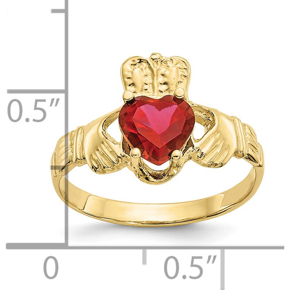 10K Yellow Gold Heart-Shaped Ruby Claddagh Ring - July Birthstone