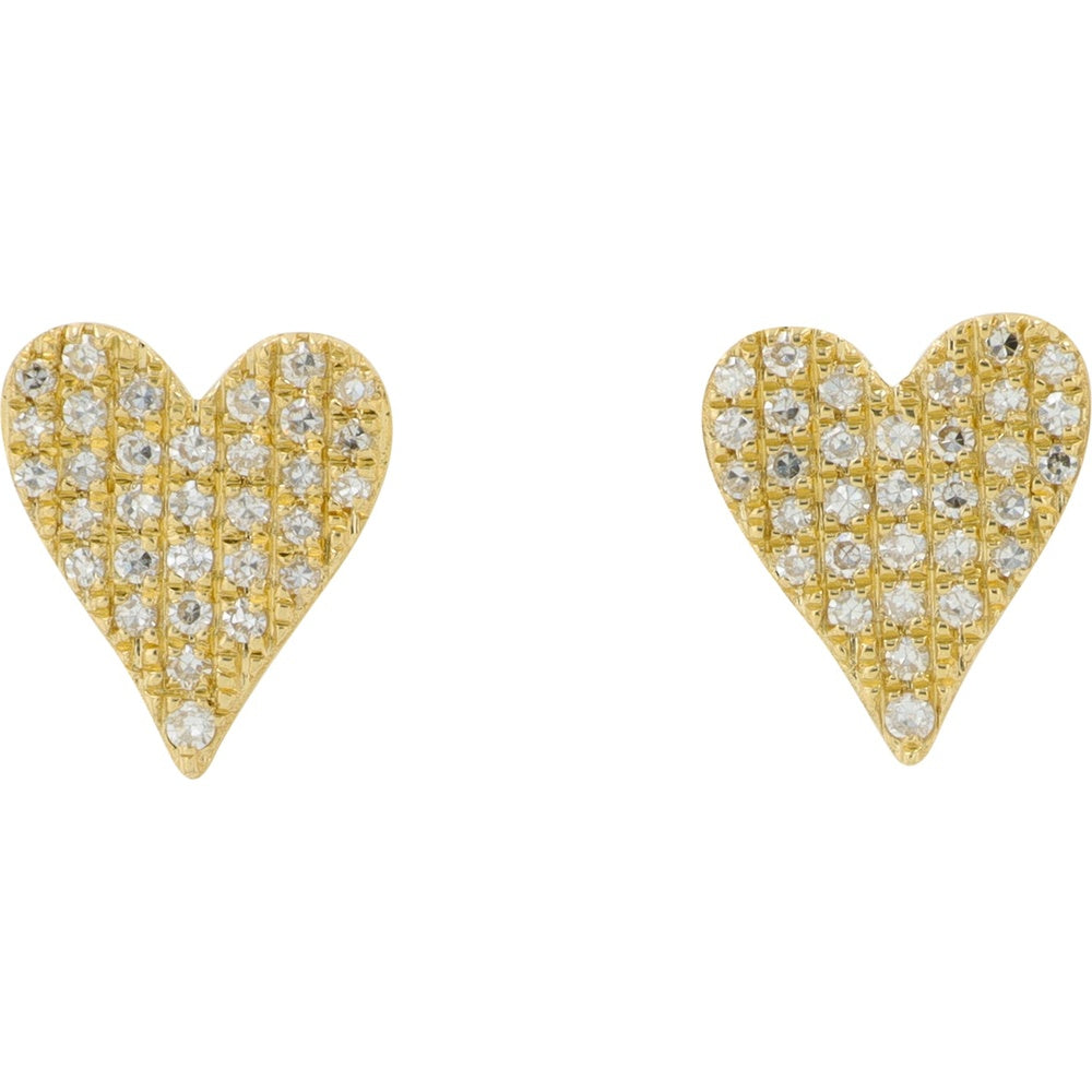10K Yellow Gold Heart Stud Earrings with Pavé Set Round Diamonds - 0.15 Carat Total Diamond Weight