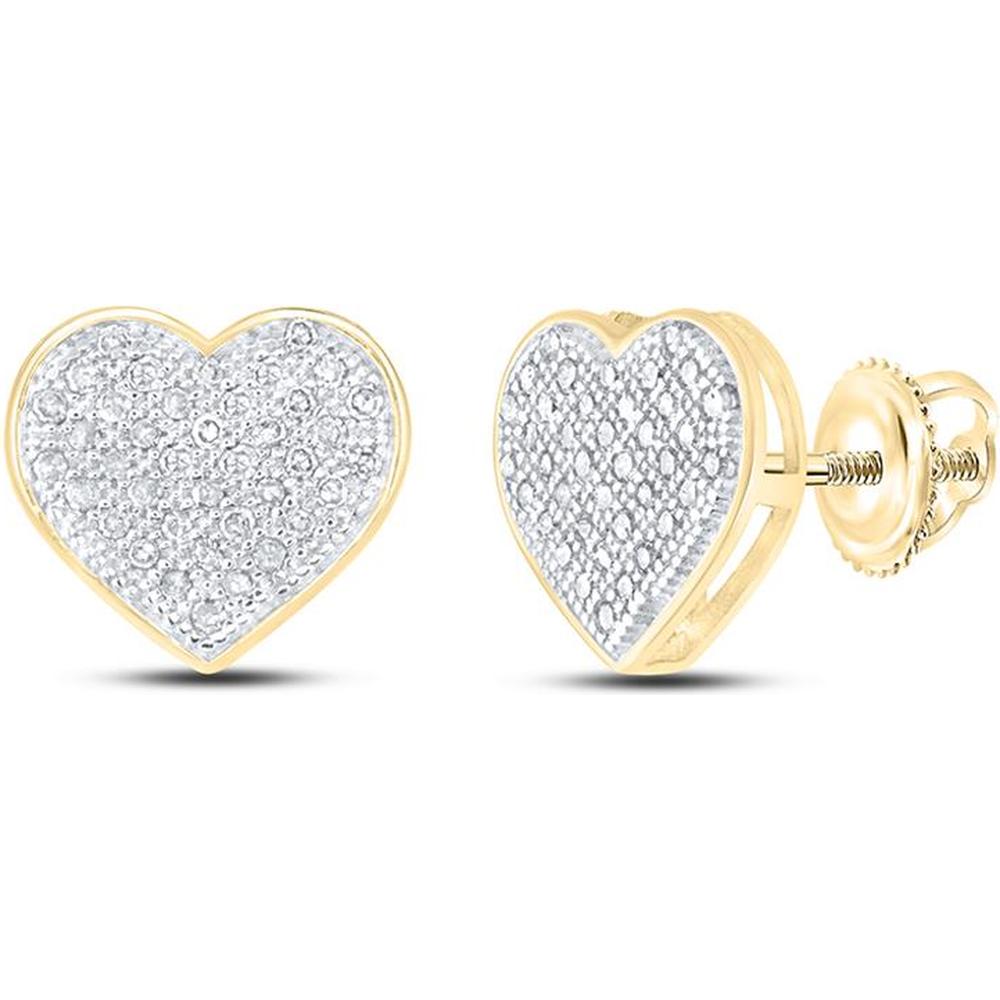 10K Yellow Gold Heart Stud Earrings with Pavé-Set Round Diamonds - 0.20 Carat Total Diamond Weight