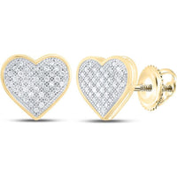10K Yellow Gold Heart Stud Earrings with Pave-Set Round Diamonds - 0.25 Carat Total Diamond Weight