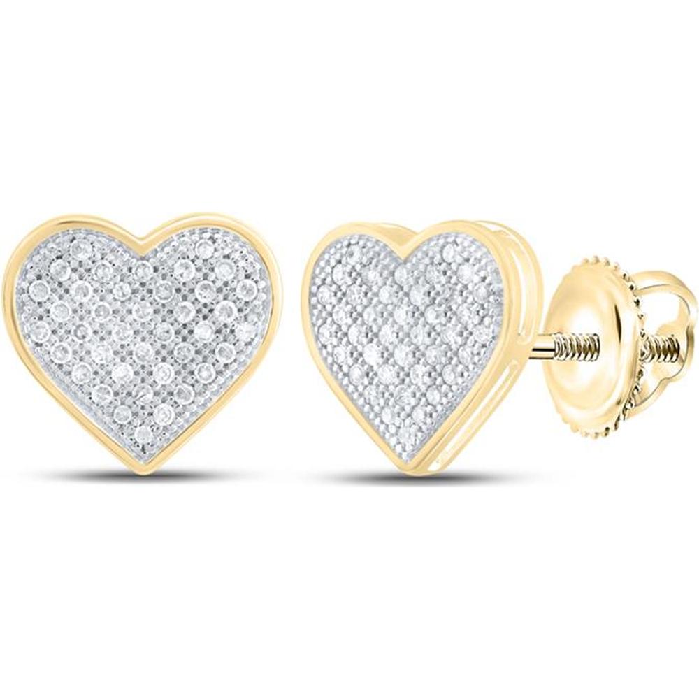 10K Yellow Gold Heart Stud Earrings with Pave-Set Round Diamonds - 0.25 Carat Total Diamond Weight
