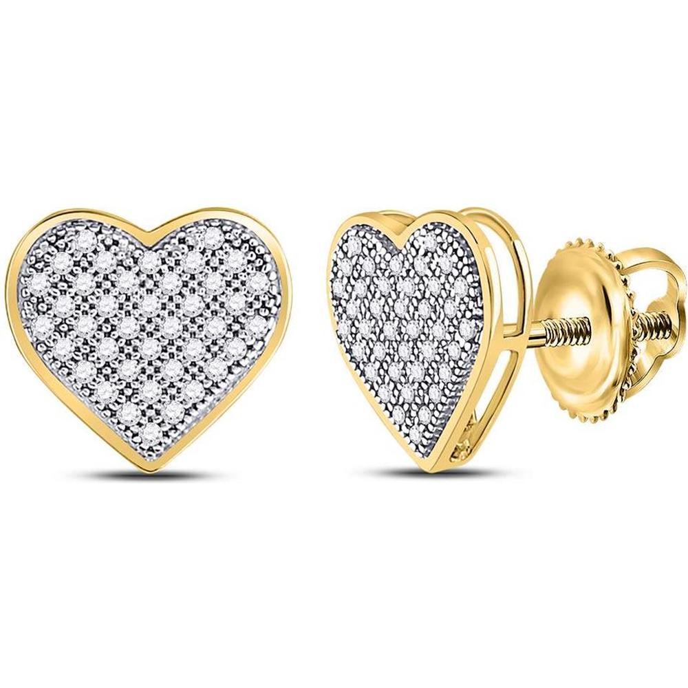 10K Yellow Gold Heart Stud Earrings with Pave-Set Round Diamonds - 0.25 Carat Total Diamond Weight