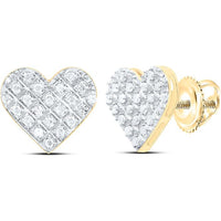 10K Yellow Gold Heart Stud Earrings with Pave-Set Round Diamonds - 1/6 Carat Total Diamond Weight