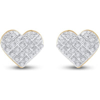 10K Yellow Gold Heart Stud Earrings with Pave-Set Round Diamonds - 1/6 Carat Total Diamond Weight