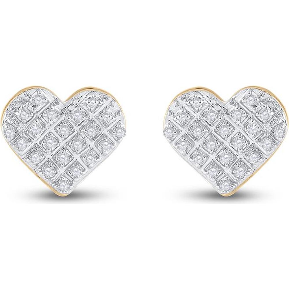 10K Yellow Gold Heart Stud Earrings with Pave-Set Round Diamonds - 1/6 Carat Total Diamond Weight