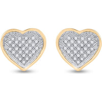 10K Yellow Gold Heart Stud Earrings with Pave-Set Round Diamonds - 1/6 Carat Total Diamond Weight
