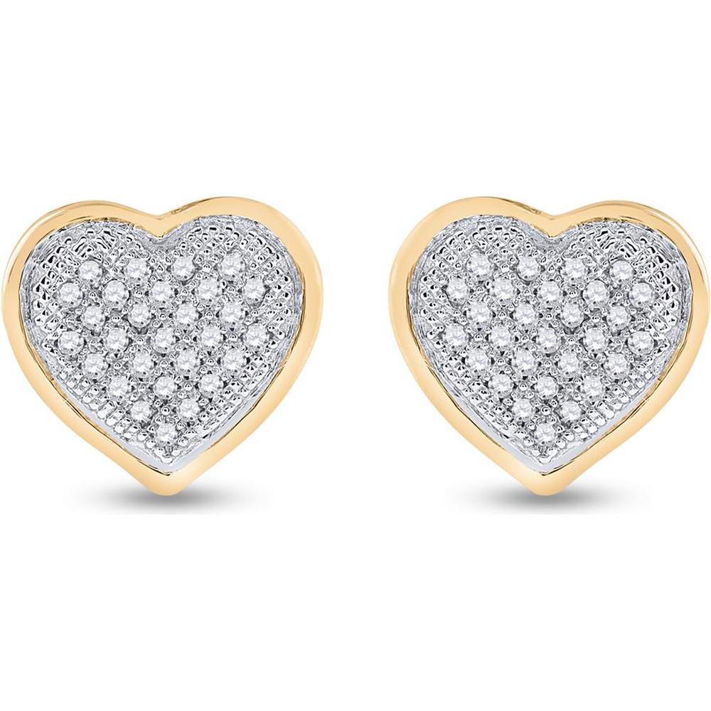 10K Yellow Gold Heart Stud Earrings with Pave-Set Round Diamonds - 1/6 Carat Total Diamond Weight