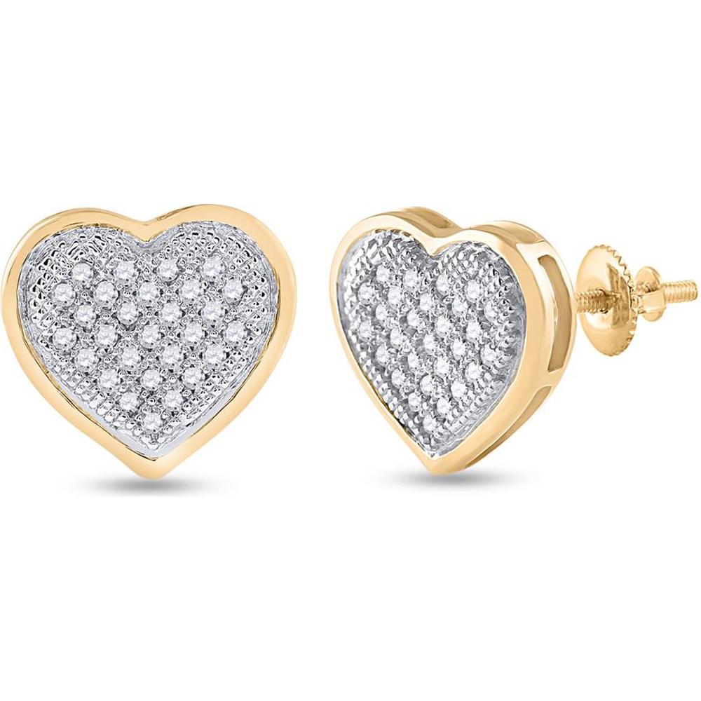 10K Yellow Gold Heart Stud Earrings with Pave-Set Round Diamonds - 1/6 Carat Total Diamond Weight
