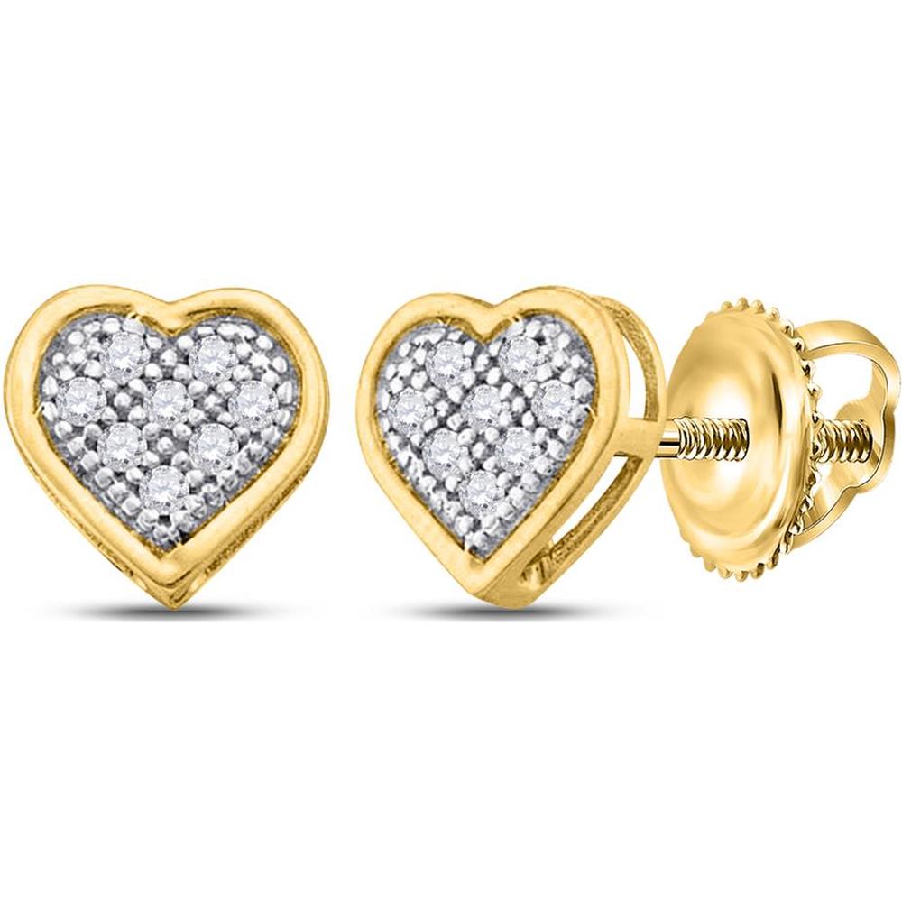 10K Yellow Gold Heart Stud Earrings with Pave-Set Round Diamonds - 1/6 Carat Total Diamond Weight