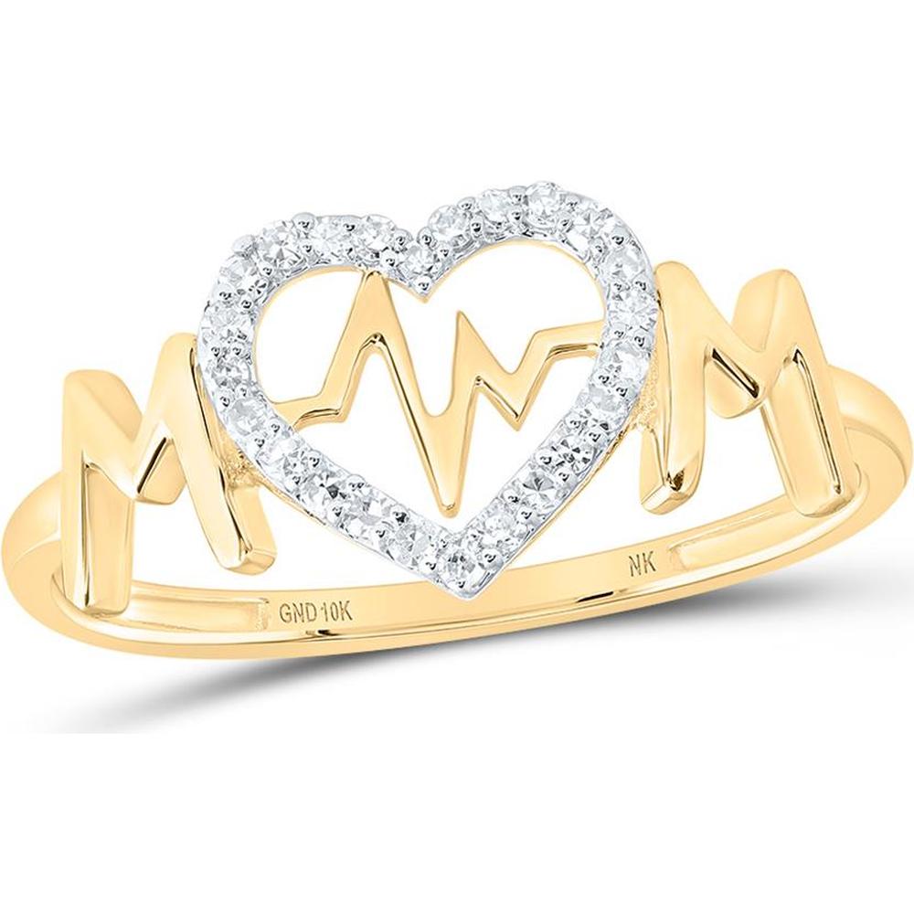 10K Yellow Gold Heartbeat Ring with Round Diamonds - 1/10 Carat Total Diamond Weight