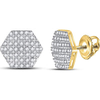 10K Yellow Gold Hexagon Stud Earrings with Pave-Set Round Diamonds - 0.20 Carat Total Diamond Weight