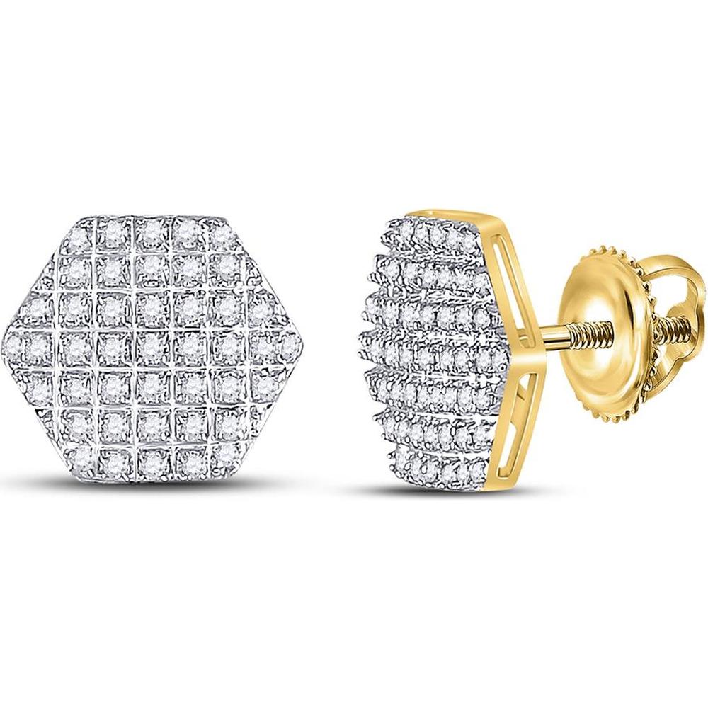 10K Yellow Gold Hexagon Stud Earrings with Pave-Set Round Diamonds - 0.20 Carat Total Diamond Weight