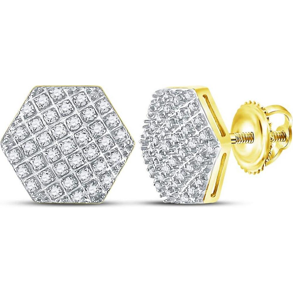 10K Yellow Gold Hexagon Stud Earrings with Pave-Set Round Diamonds - 0.20 Carat Total Diamond Weight