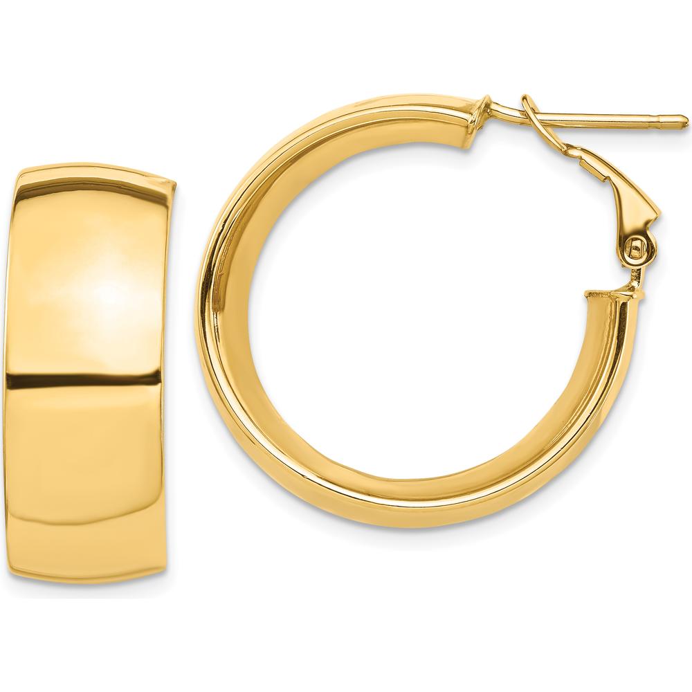 10K Yellow Gold High Polished 10mm Omega Back Hoop Earrings