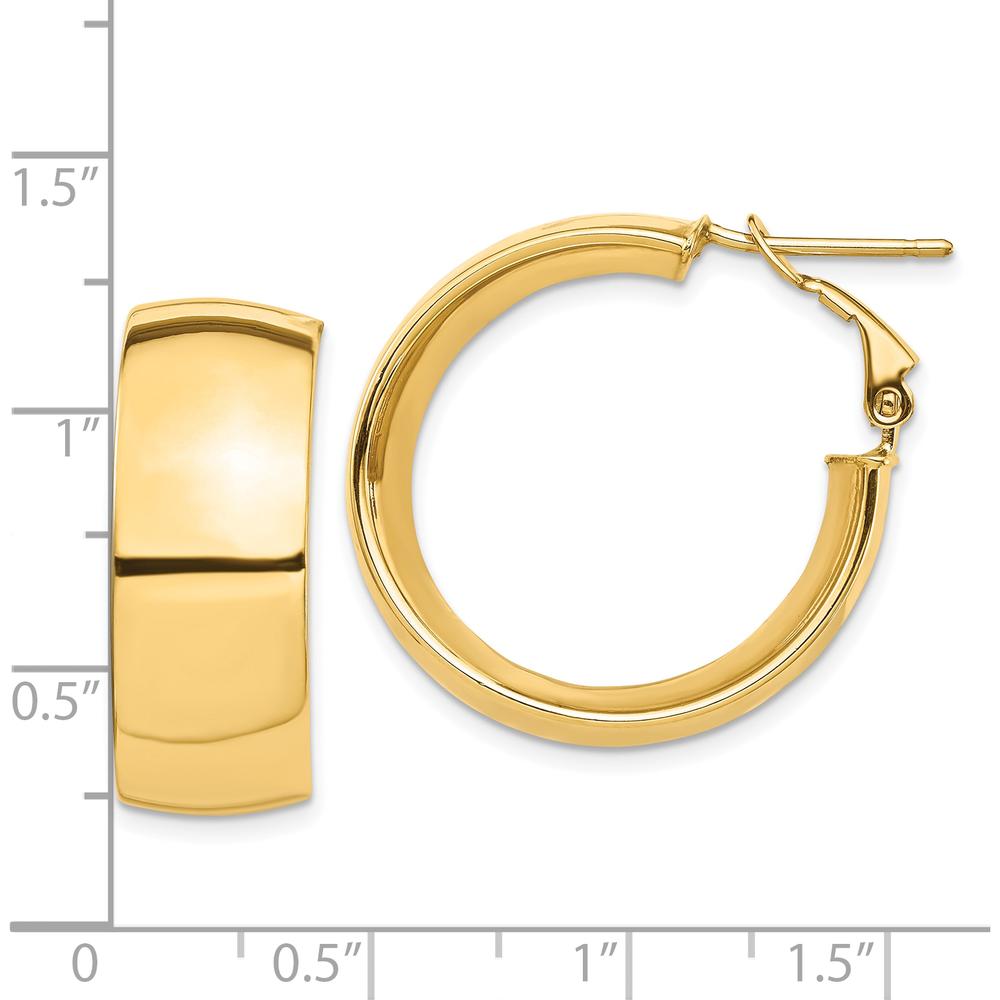 10K Yellow Gold High Polished 10mm Omega Back Hoop Earrings