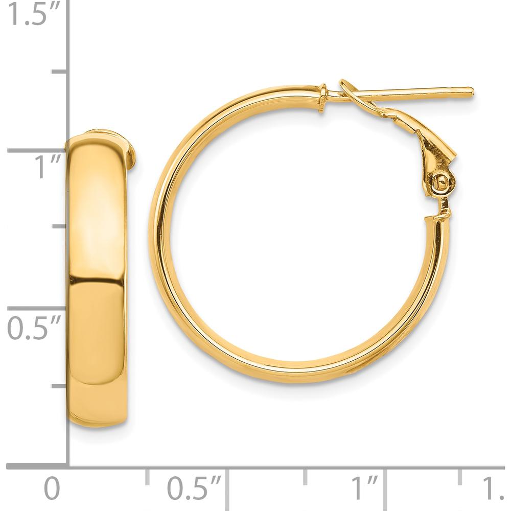 10K Yellow Gold High Polished 5mm Omega Back Hoop Earrings - 25.95mm Length