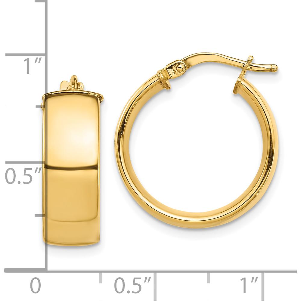 10K Yellow Gold High Polished 7mm Large Hoop Earrings
