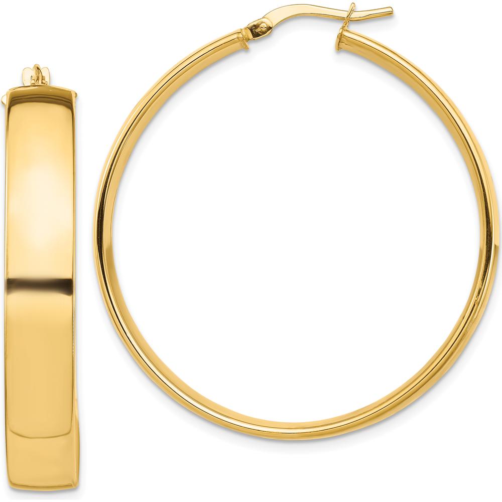 10K Yellow Gold High Polished 7mm Large Hoop Earrings - Sleek and Timeless Design