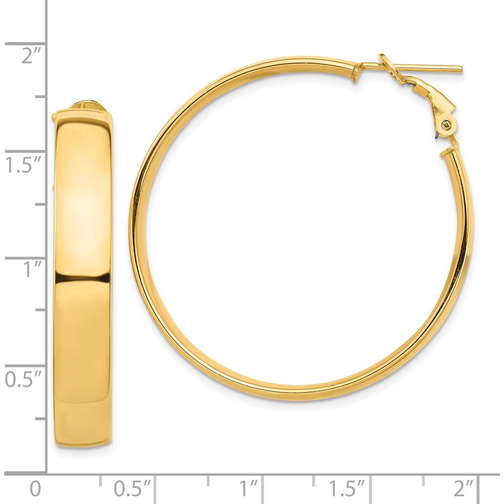 10K Yellow Gold High Polished 7mm Large Hoop Earrings with Omega Back Closure