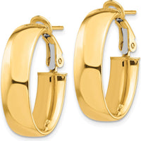 10K Yellow Gold High Polished 7mm Oval Hoop Earrings with Omega Clip Back