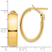 10K Yellow Gold High Polished 7mm Oval Hoop Earrings with Omega Clip Back