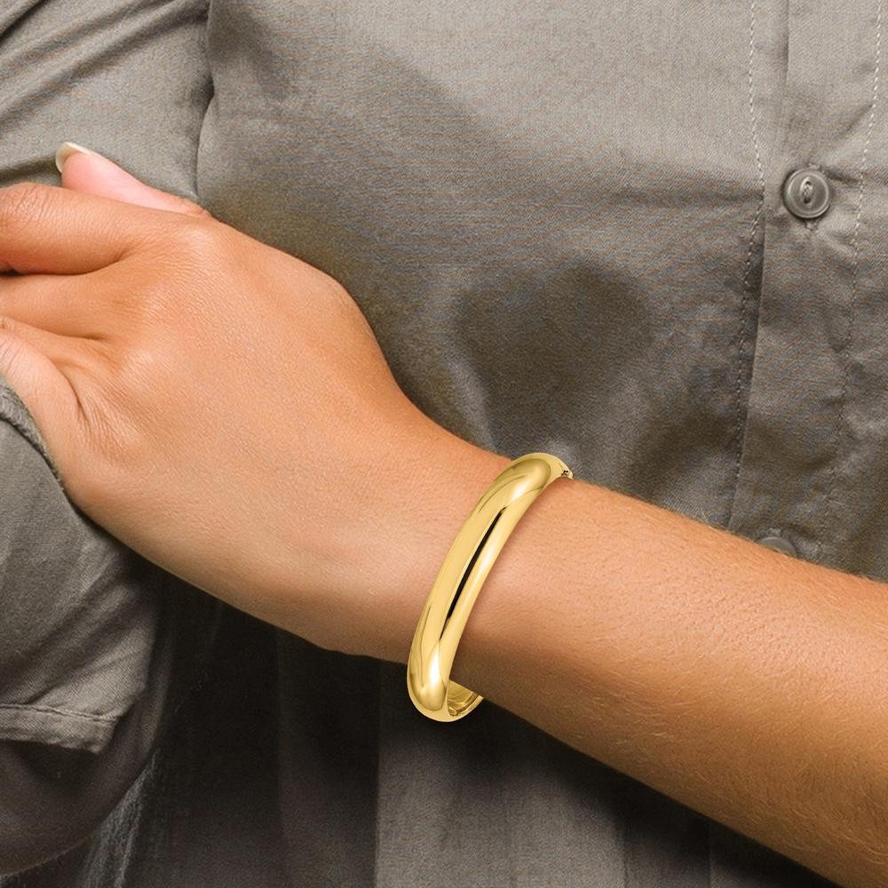 10K Yellow Gold High Polished Hinged Bangle Bracelet - 7" Length