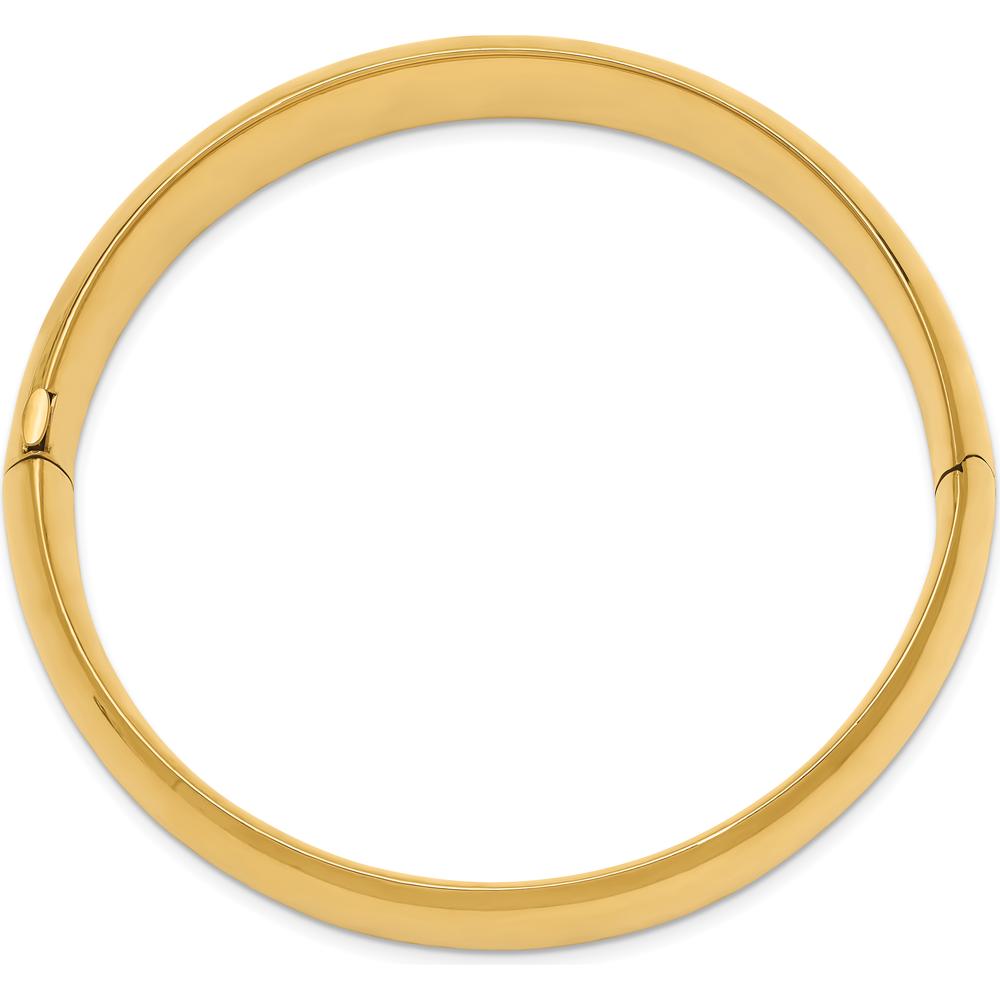 10K Yellow Gold High Polished Hinged Bangle Bracelet - 7" Length