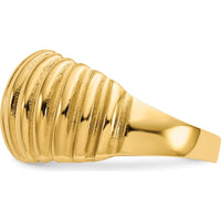 10K Yellow Gold High Polished Ribbed Dome Ring with Tapered Band