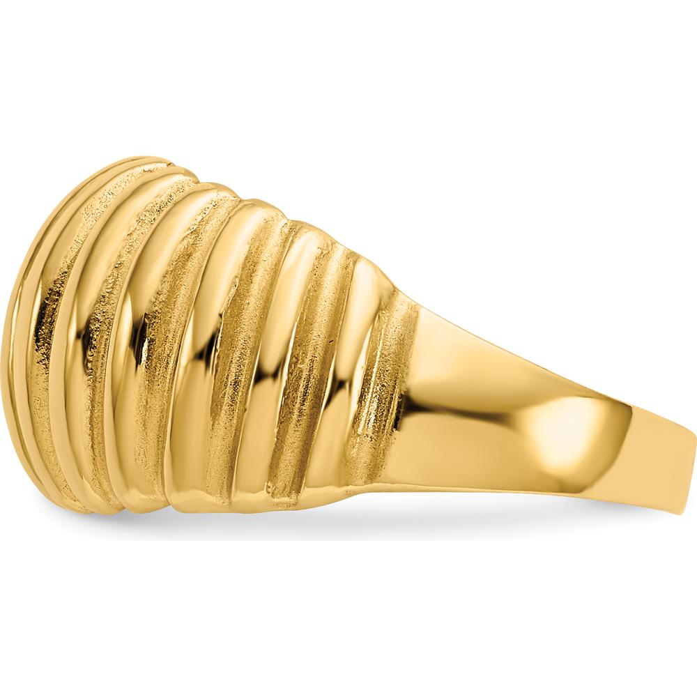 10K Yellow Gold High Polished Ribbed Dome Ring with Tapered Band